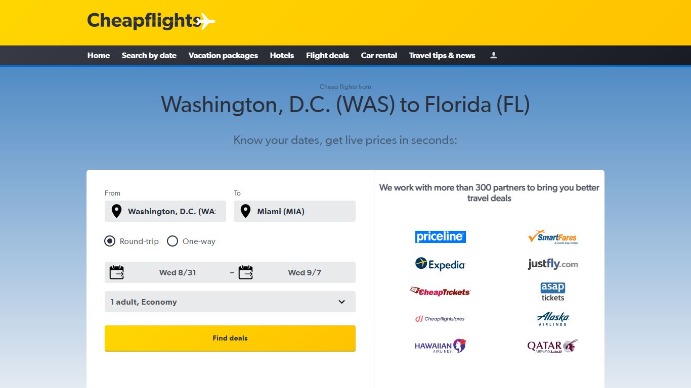 Cheap flights from Washington, D.C. (WAS) to Florida (FL)